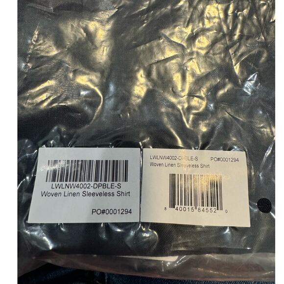 LUNYA NWT $138 Woven Linen Sleeveless Shirt - Navy Blue - Picture 9 of 15